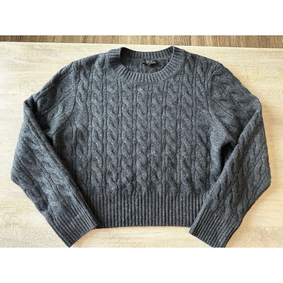 Quince Mongolian Cashmere Shrunken Cable Crewneck Sweater Charcoal XL - Picture 2 of 7